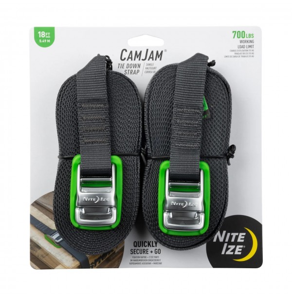 NiteIze CamJam Tie Down Strap 18 ft - 2 Pack CJWR18-09-2R6 Green/Black